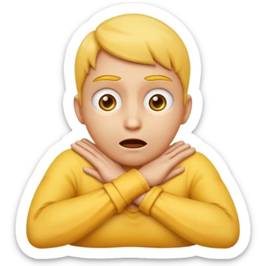 Yellow face emoji strangling itself with 2 arms crossed and hands saround neck and eyes looking up slightl sticker