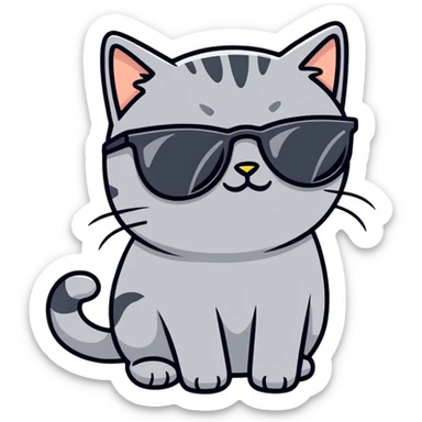 Solid Grey Cat with sunglasses sticker