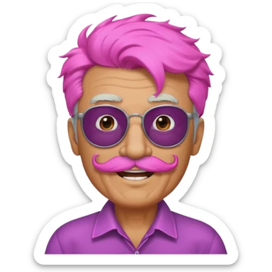 old guy with funny hair and dark shades and pink mustache sticker