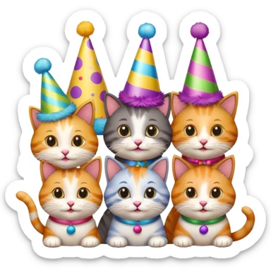  3 happy cats wearing party hats sticker