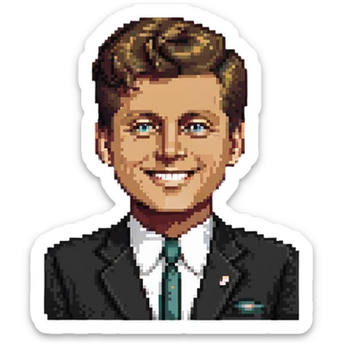 John F Kennedy with his classic hairstyle and smile sticker
