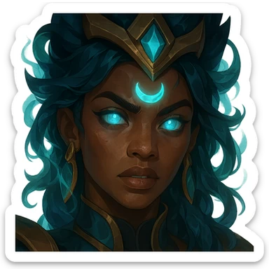 close-up of a League of Legends character face, diverse ethnicity, mystical aura, intricate details, game art style sticker