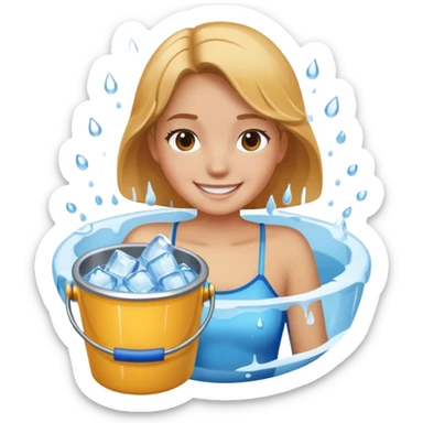 An ice bucket being poured on top of a girls head sticker
