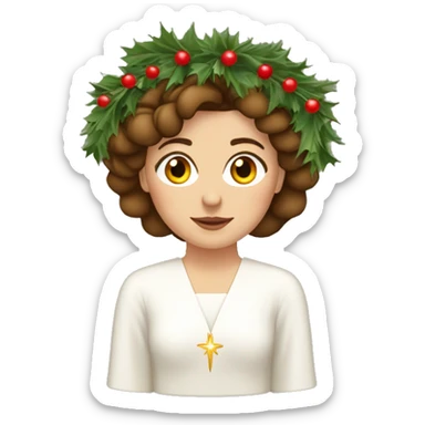 brown haired white women with white gown and advent wreath with white candles on the head sticker