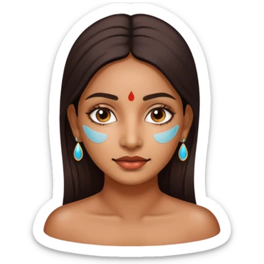 make an emoticon of a woman that has gel-like under eye patches of skincare of transparent color and make the woman slighlty indian sticker