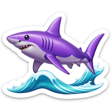 purple glitter shark on a cyan wave sticker