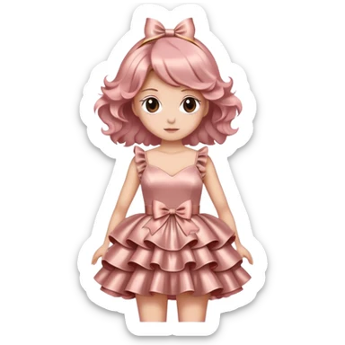 satin soft rose gold dress with ruffle and with ribbon sticker