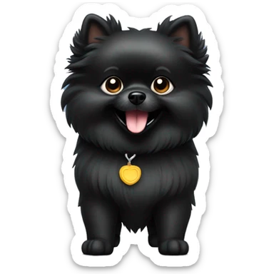 Solid black Pomeranian standing proudly with chest up and smiling sticker