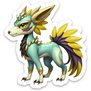 Colorful masked armored leathery scaly furry feral quadrupedal Meloetta-Manectric-Solgaleo-Raikou-Pokémon-Digimon-Fakémon-fusion-hybrid-creature sticker