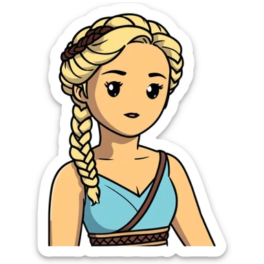 Daenerys Targaryen Game of Thrones character with blonde braided hair, chest up sticker