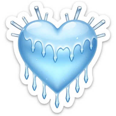 An ice blue heart with frost spidering across it and icicles dripping from it sticker