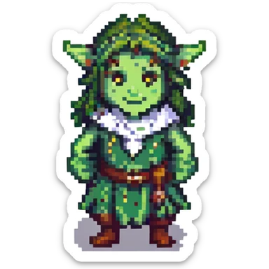 light green firbolg character, pixel art, emoji size sticker