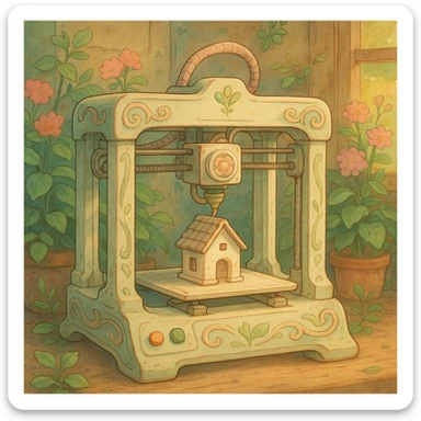 3d printer, ghibli style sticker