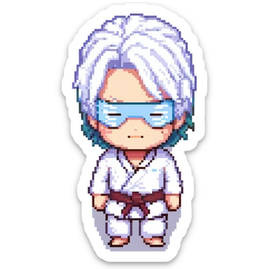 Satoru Gojo chibi white hair blindfold using infinity technique pixel art style sticker