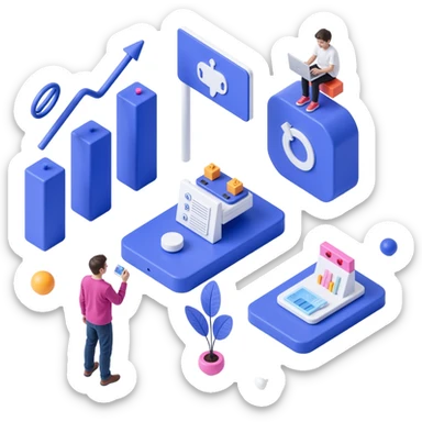 fast motion montage of logos, analytics, and social media elements, futuristic, clean design, skeuomorphism icon style sticker