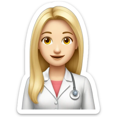 Crea un avatar de medio cuerpo de una nutricionista rubia con ojos grandes y de color gris, cara fina, pelo largo, empieza por ahí y vamos refinando el resultado  sticker