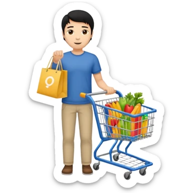 man-with-a-shopping-cart-full-body black hair sticker