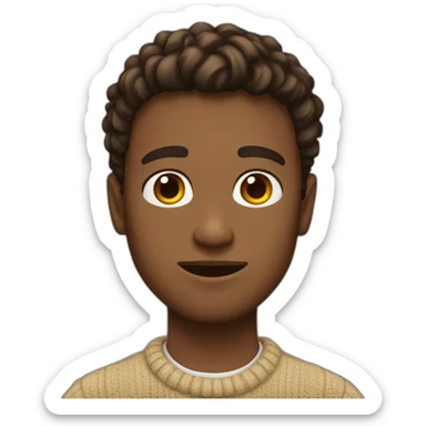 Guy with short sides brown wavy like hair and jumper sticker