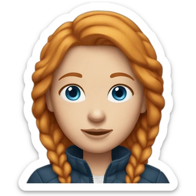 Straight ginger hair and blue eyes woman with a Canadian jacket sticker