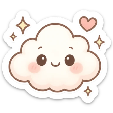 chibi sticker-style cloud with sparkles and a heart accent, girly, cute and exaggerated sticker