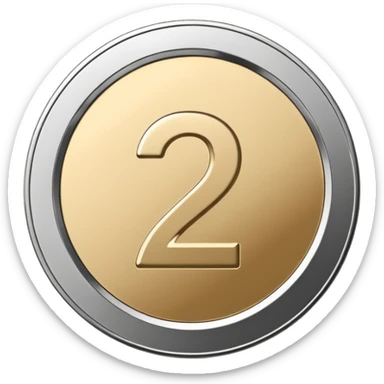 Emoji icon of a metal coin with engraved number 2, minimalist style, isolated, only metal color sticker