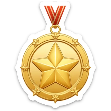 golden medal in star shape, central empty space, details in border, golden sticker