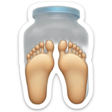 human feet standing on the floor with an empty transparent jar between them sticker