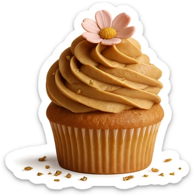 Change the icing to peanut butter with a light brown, creamy texture, keep the realistic cupcake and accessories, photorealistic style, transparent background. sticker