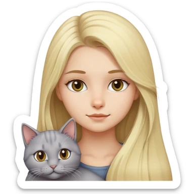 A blonde girl with a gray cat and long hair sticker