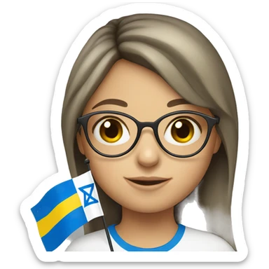 Ukrainian girl with glasses holding Israeli flag  sticker