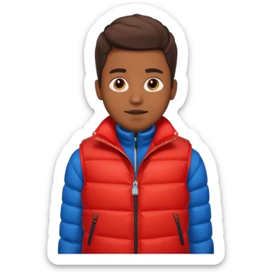 brown skin man with red puffer vest sticker