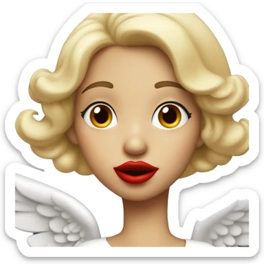 One girl in blonde and as an angel is blowing a kiss. The red lips  sticker