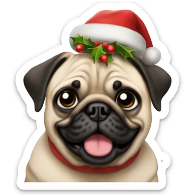 Christmas bells and pug sticker