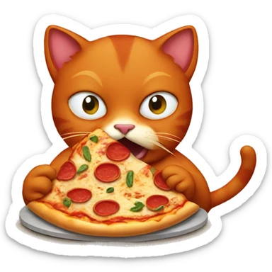 Red cat eating pizza  sticker