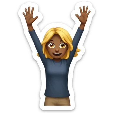 Girl with hands in the air surrendered with a not me 🤨 expression  sticker