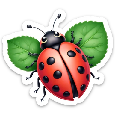 pink ladybug on a leaf with hearts sticker