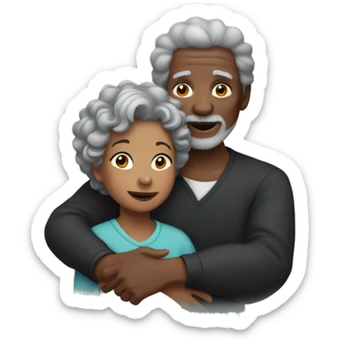 Elderly black woman with gray curly hair hugging a black boy with dark black hair. sticker
