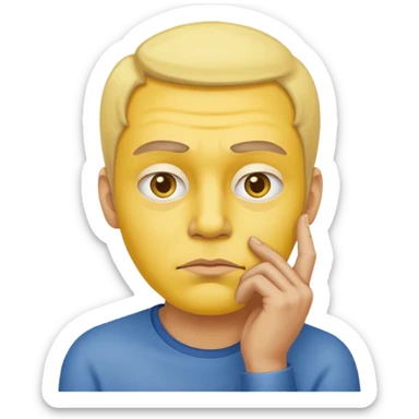 person tipping hand emoji, yellow face, hand on chin, raised eyebrow, thinking expression sticker