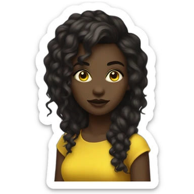 cute punk girl in yellow dress dark skin with yellow eyes and dark curvy hairs drummer sticker