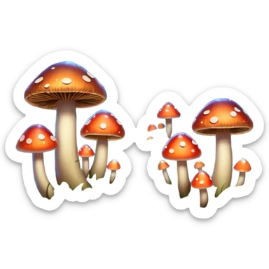 A stylized fantasy forest with glowing mushrooms and colorful leaves. sticker