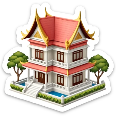 Thai mansion, isometric dollhouse-style, realistic sticker