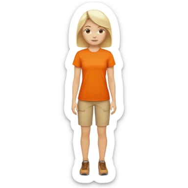 woman with blond hair standing showing full body with orange shirt sticker