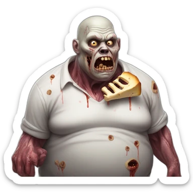 fat zombie wearing eating a bone hyperrealistic sticker
