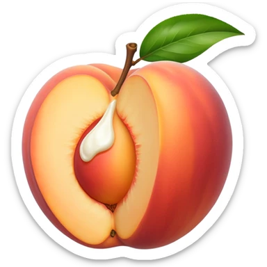 Peach with an opening with milk coming out of opening sticker