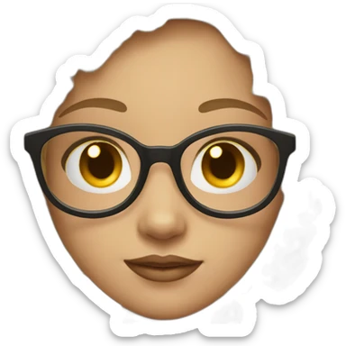 a girl with oval shape with round glasses and light makeup. sticker