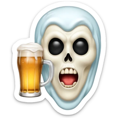 Halloween scream mask with beer sticker