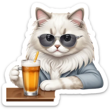 One ragdoll cat with sunglasses drinking at the bar sticker