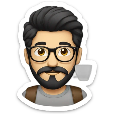 Hipster with black hair, beard and glasses drinking cappuccino   sticker