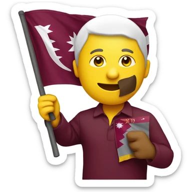 yellow emoji holding qatar flag in his hand sticker