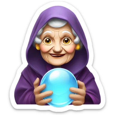 Wise Old Lady Fortune teller with crystal ball looking into the camera smiling sticker